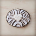 Rope Edge Sandy Floral Leather Belt Buckle w/ White Turquoise 908f