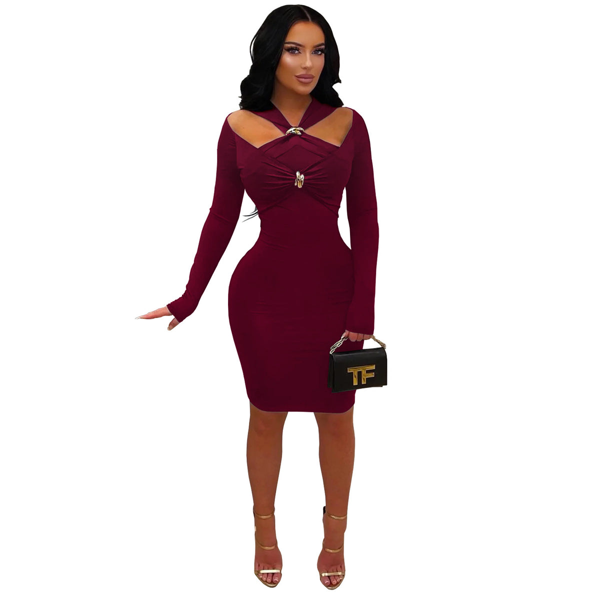 Chic Off-Shoulder Fitted Bodycon Solid Color Dress for Women