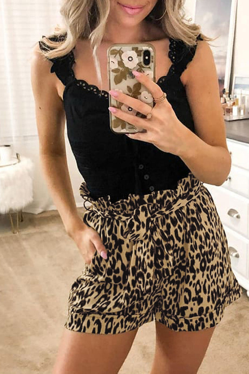 Leopard Print High-Waist Shorts
