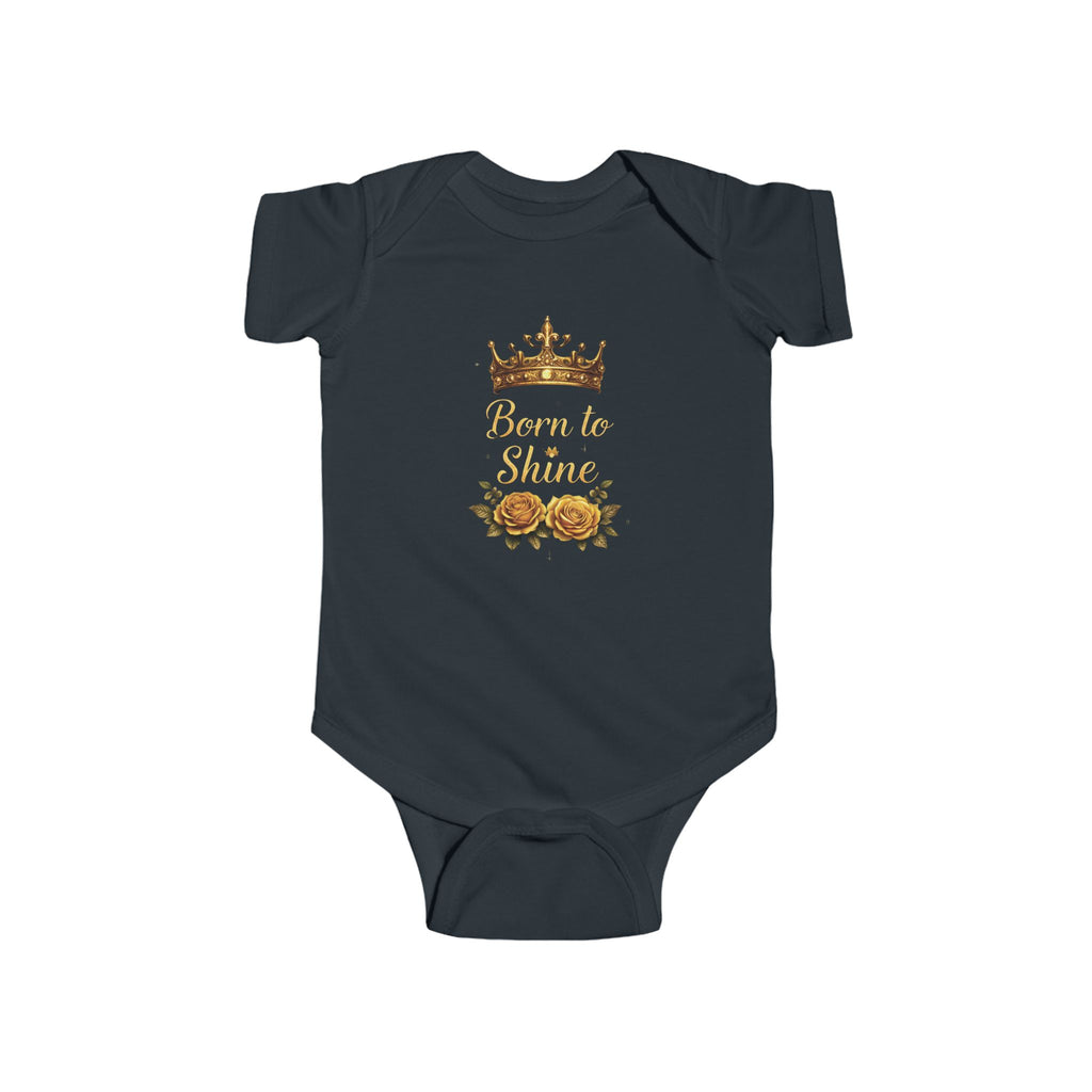 Infant Bodysuit - "Born to Shine" Gold Crown Floral Baby Onesie