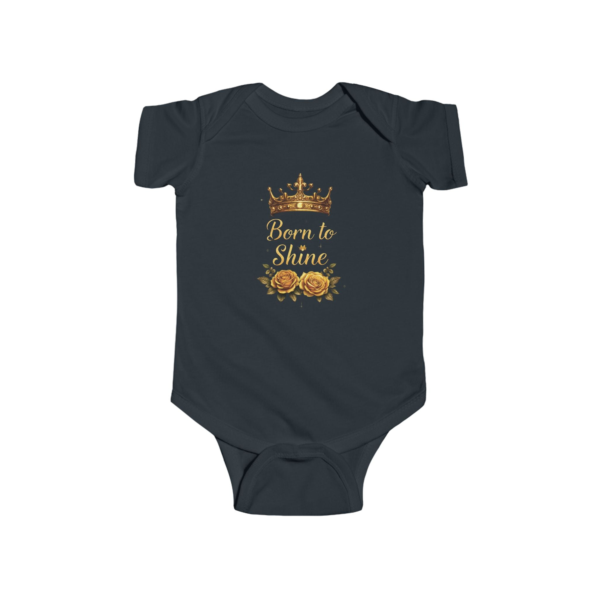 Infant Bodysuit - "Born to Shine" Gold Crown Floral Baby Onesie