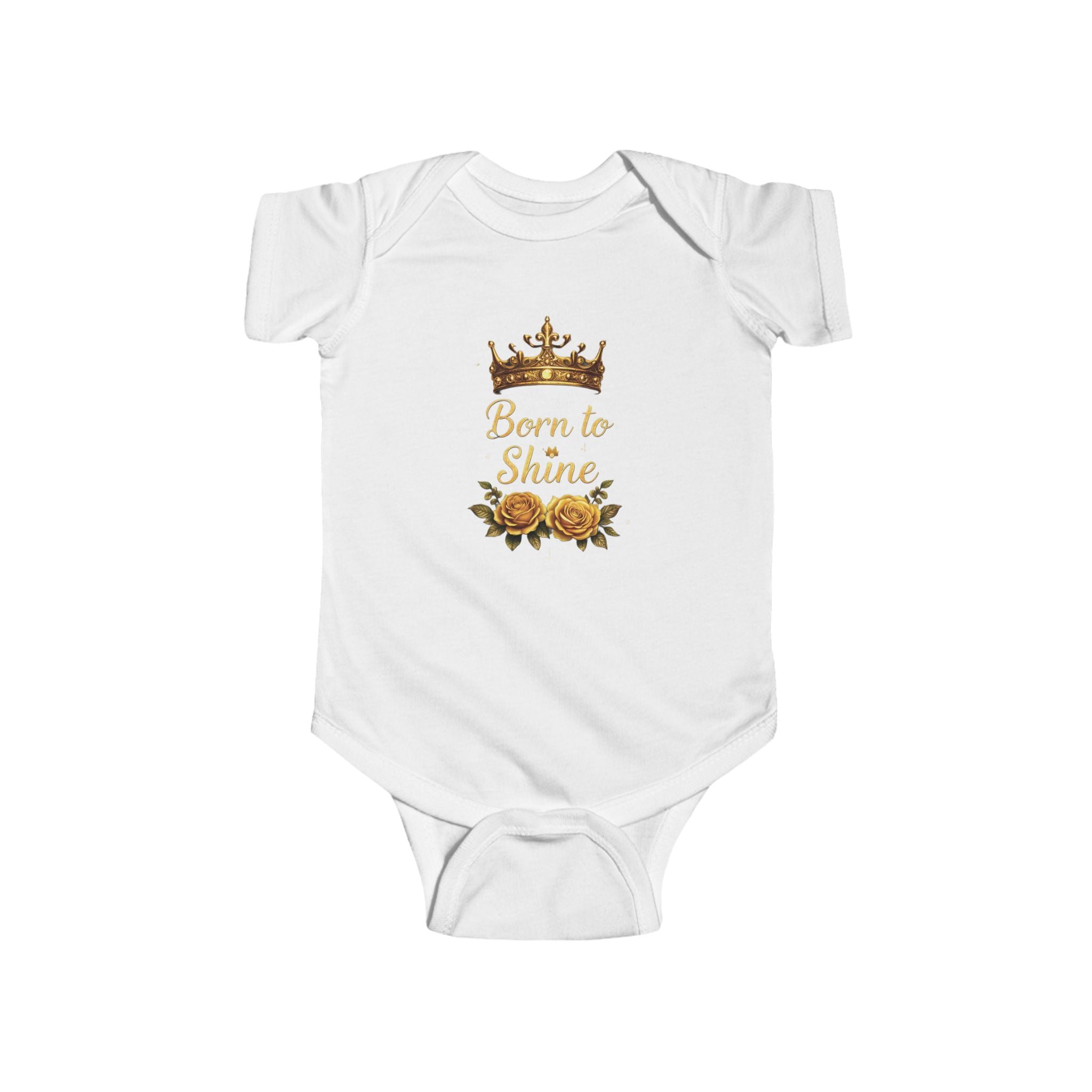 Infant Bodysuit - "Born to Shine" Gold Crown Floral Baby Onesie