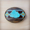 Rope Edge Blue Navajo Leather Belt Buckle w/ Blue Turquoise 908c