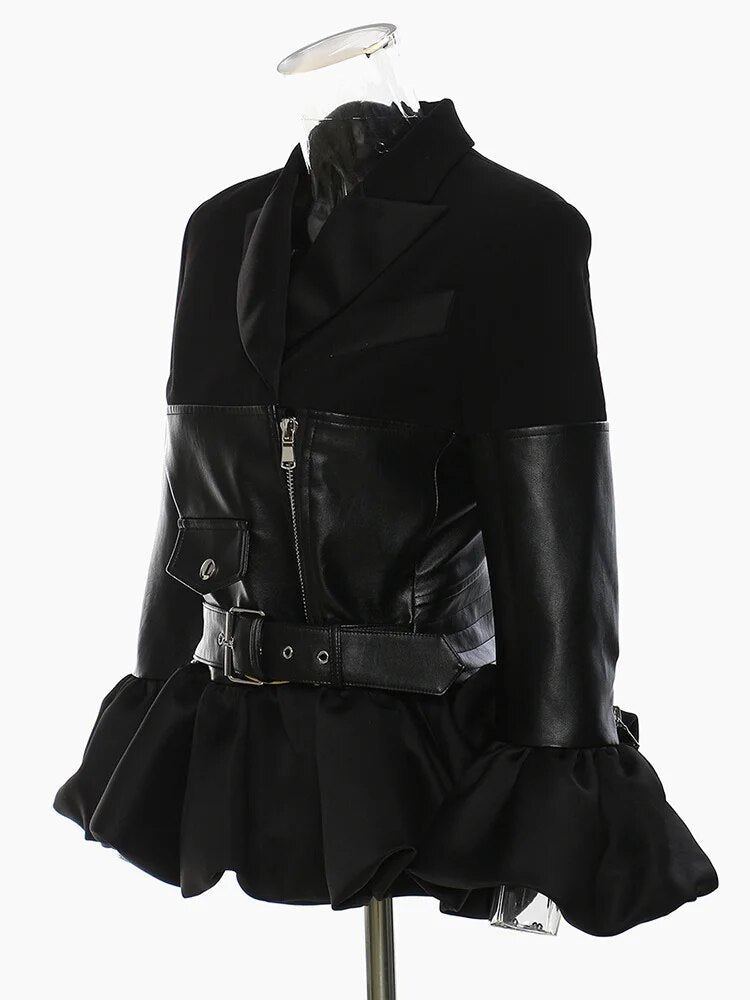 Three-Quarter Sleeve Faux Leather Jacket