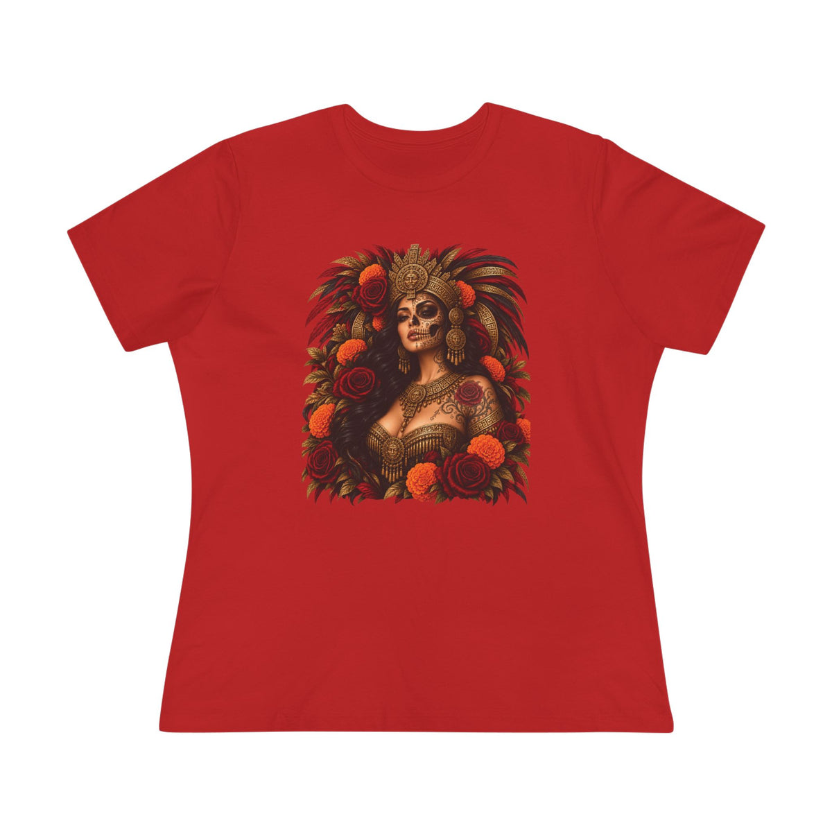 Reina Azteca: Entre Rosas y Cempasúchil | Women's Cotton Tee