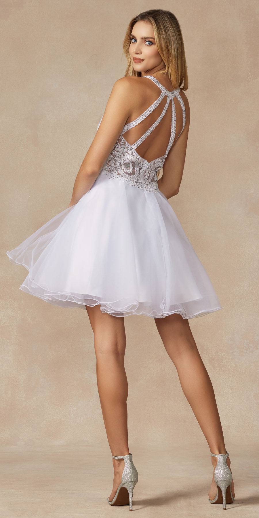 Juliet 826 Fit-and-Flare Halter Neck Short Party Dress