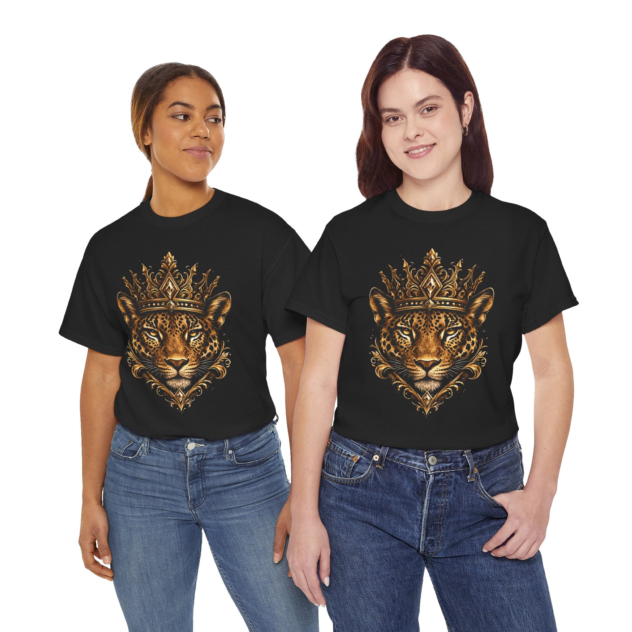 Golden Jaguar Crown T-Shirt | Regal Animal Queen Graphic Tee