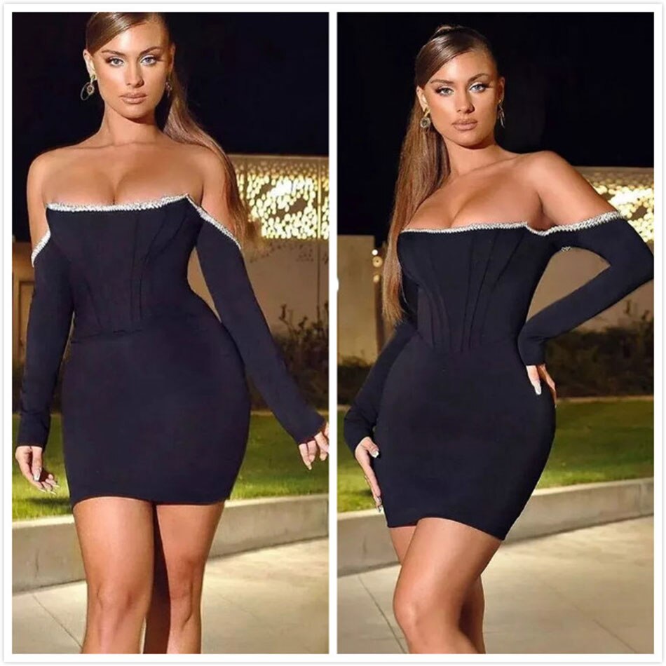 Crystal Off-Shoulder Bandage Mini Dress