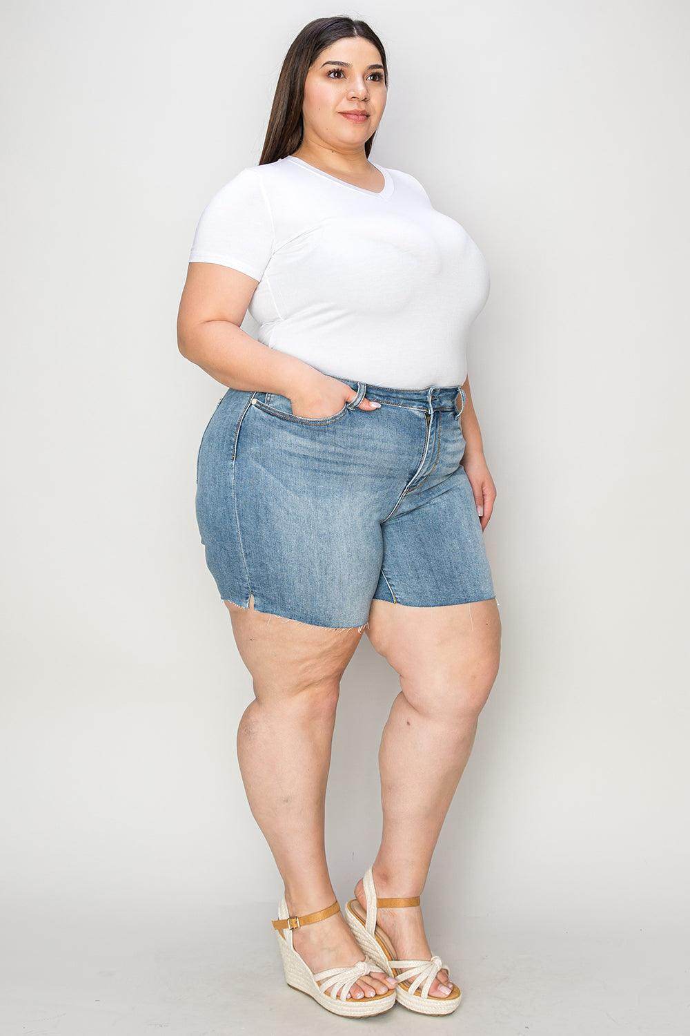 Judy Blue Full Size High Waist Raw Hem Denim Shorts for Women
