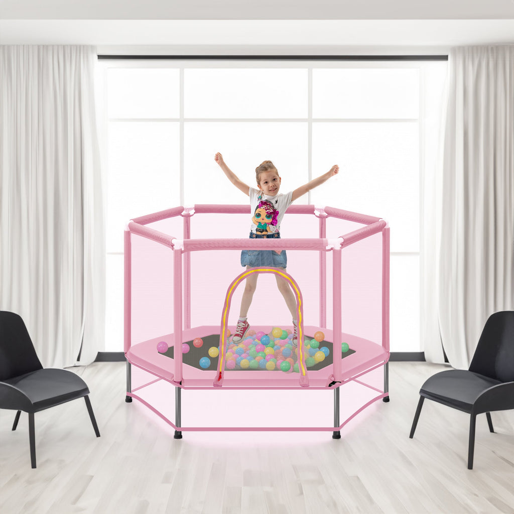55-Inch Kids' Trampoline with Safety Enclosure | Pink