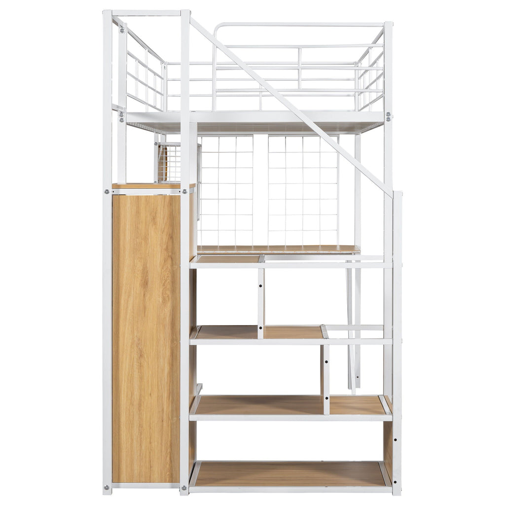 Loft Bed with Built-In Work Station, Wardrobe & Storage Staircase – White or Black