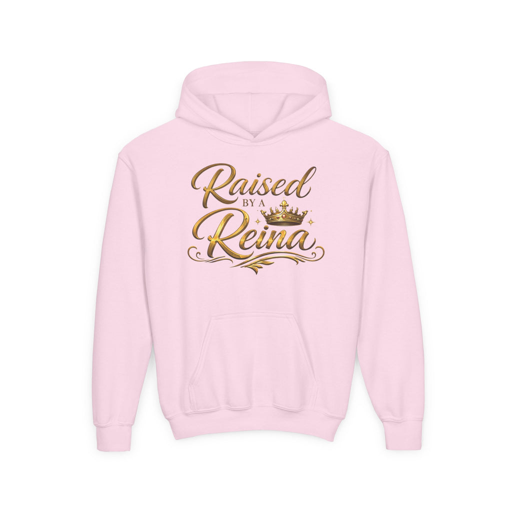 Raised by a Reina Hoodie | Gold Script Crown Youth Hoodie