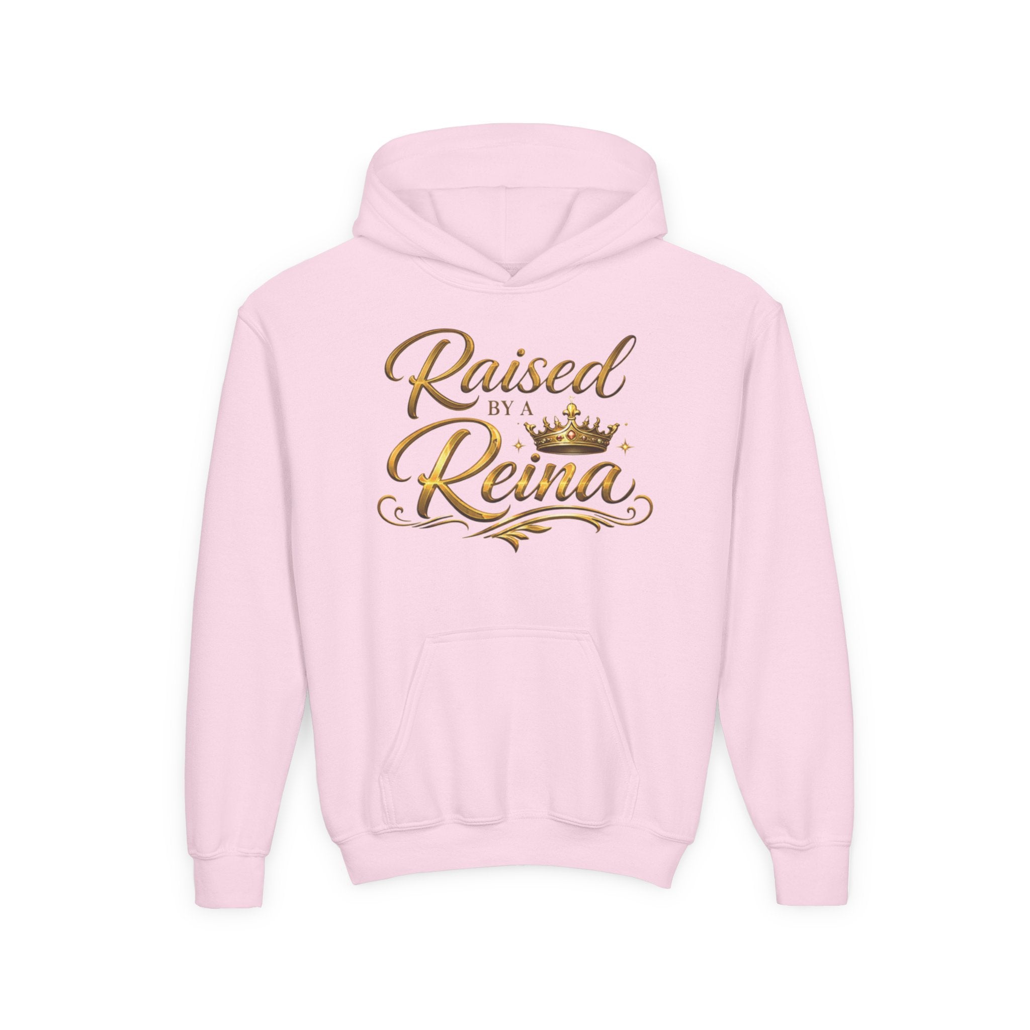 Raised by a Reina Hoodie | Gold Script Crown Youth Hoodie