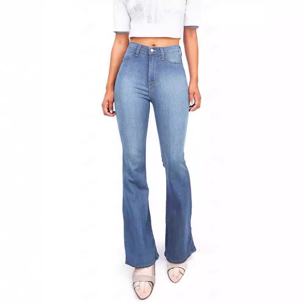 Slim fit high waisted washed flared jeans