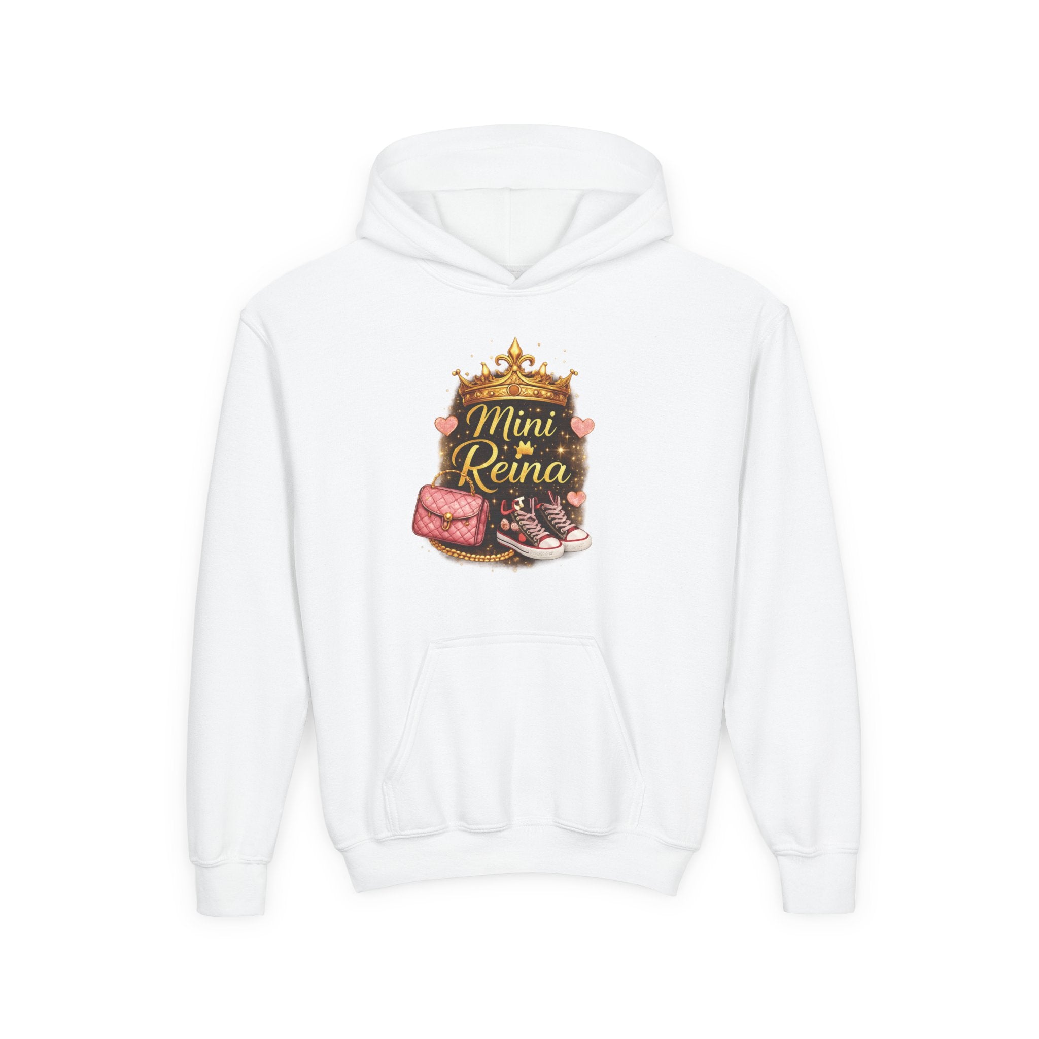 Youth Hoodie — "Mini Reina" Crown & Sneakers Graphic