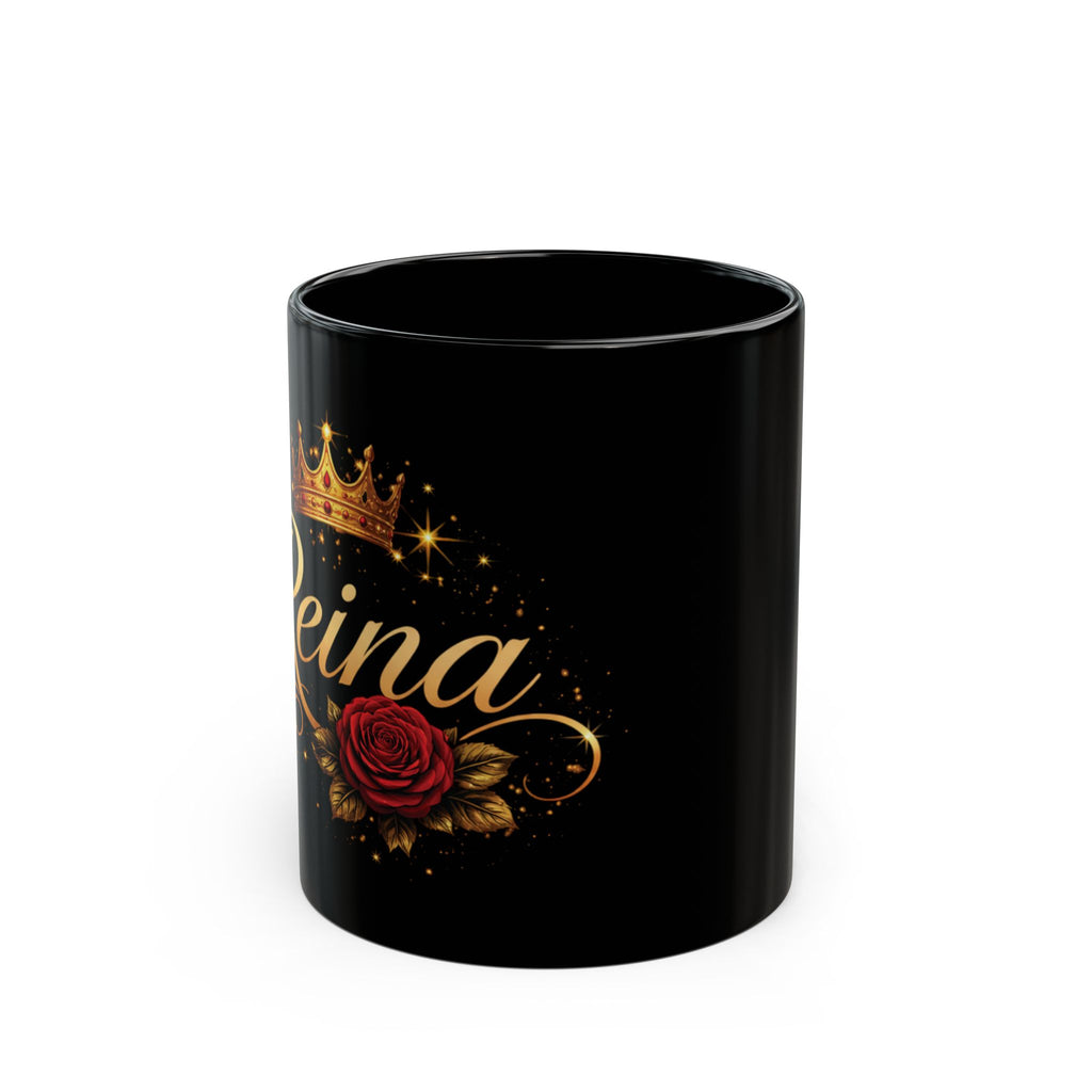 Reina Script with Crown and Rose Mug | Black 11oz 15oz