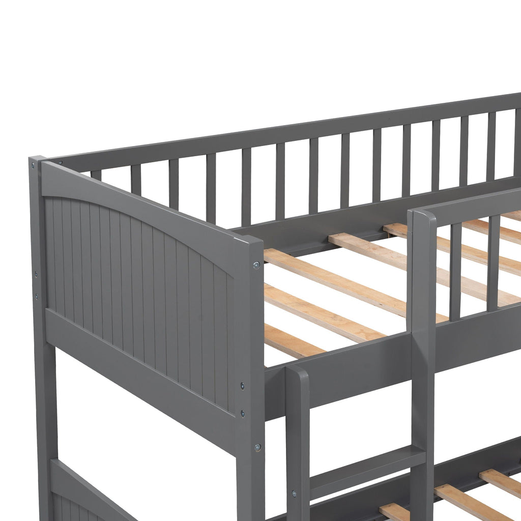 Triple Twin Bunk Bed With Loft and 2 Drawers - Dark Gray or White