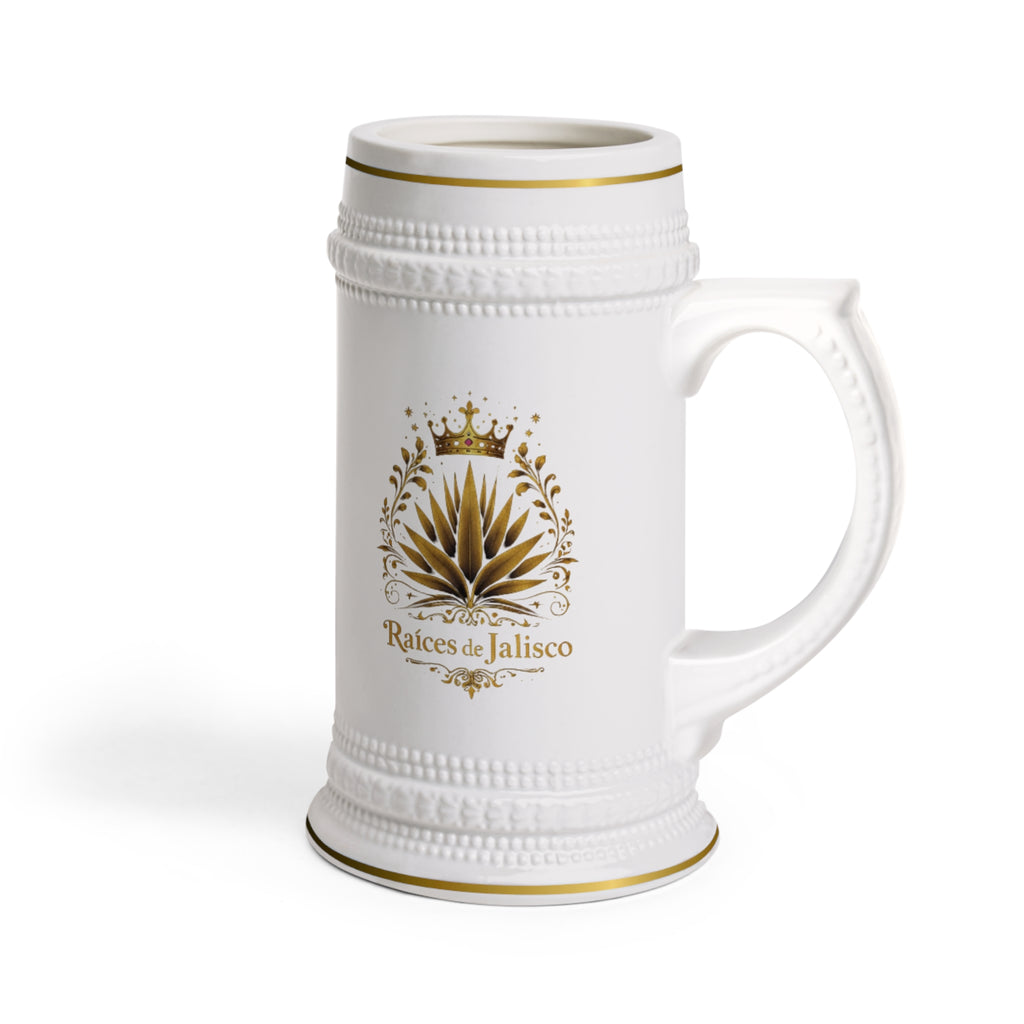 Raíces de Jalisco Ceramic Beer Stein – Gold Crown Agave Logo Mug