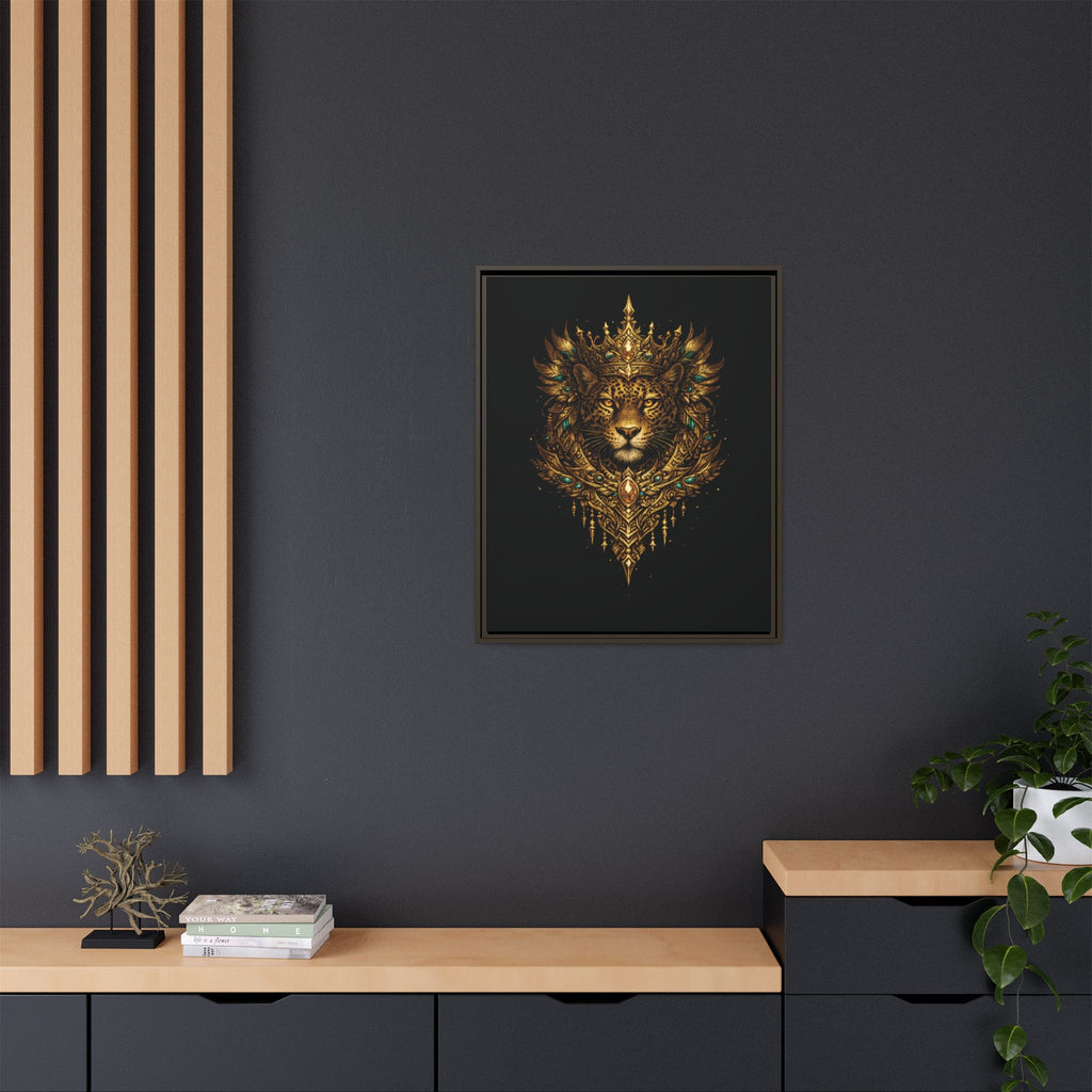 Golden Crowned Jaguar Canvas Art — Gold Crowned Lion Matte Framed Print