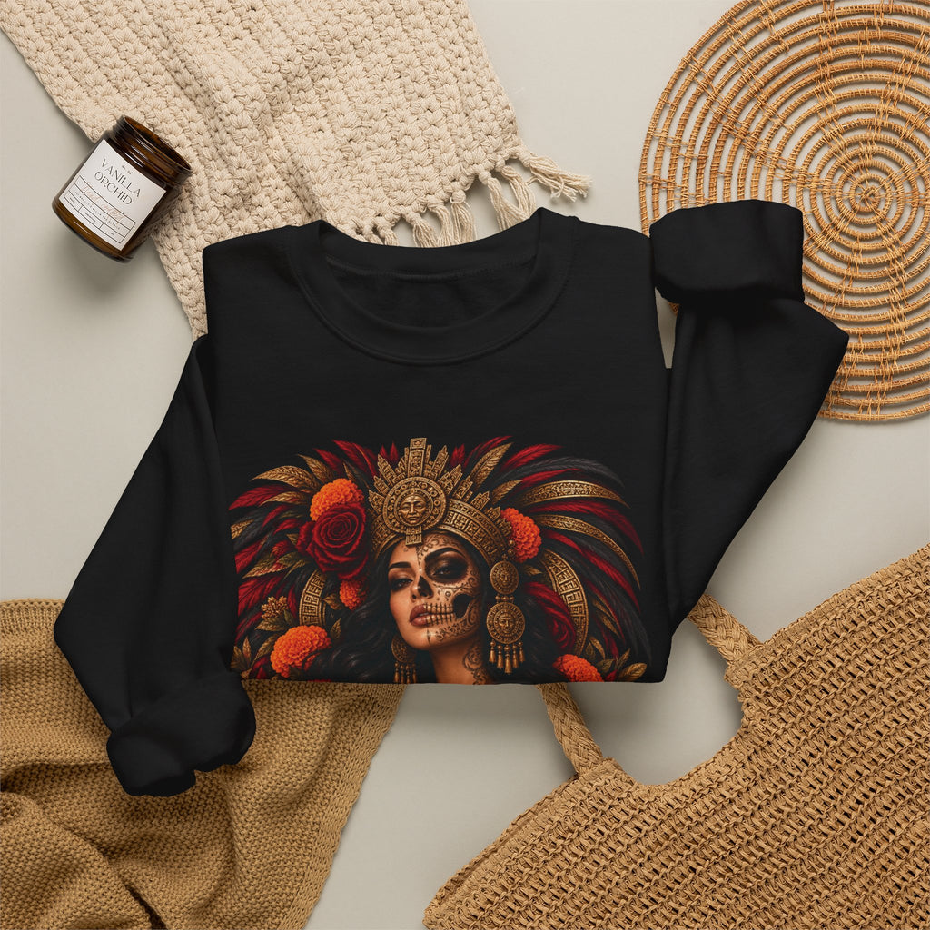 Reina Azteca: Entre Rosas y Cempasúchil | Unisex Heavy Blend™ Crewneck Sweatshirt