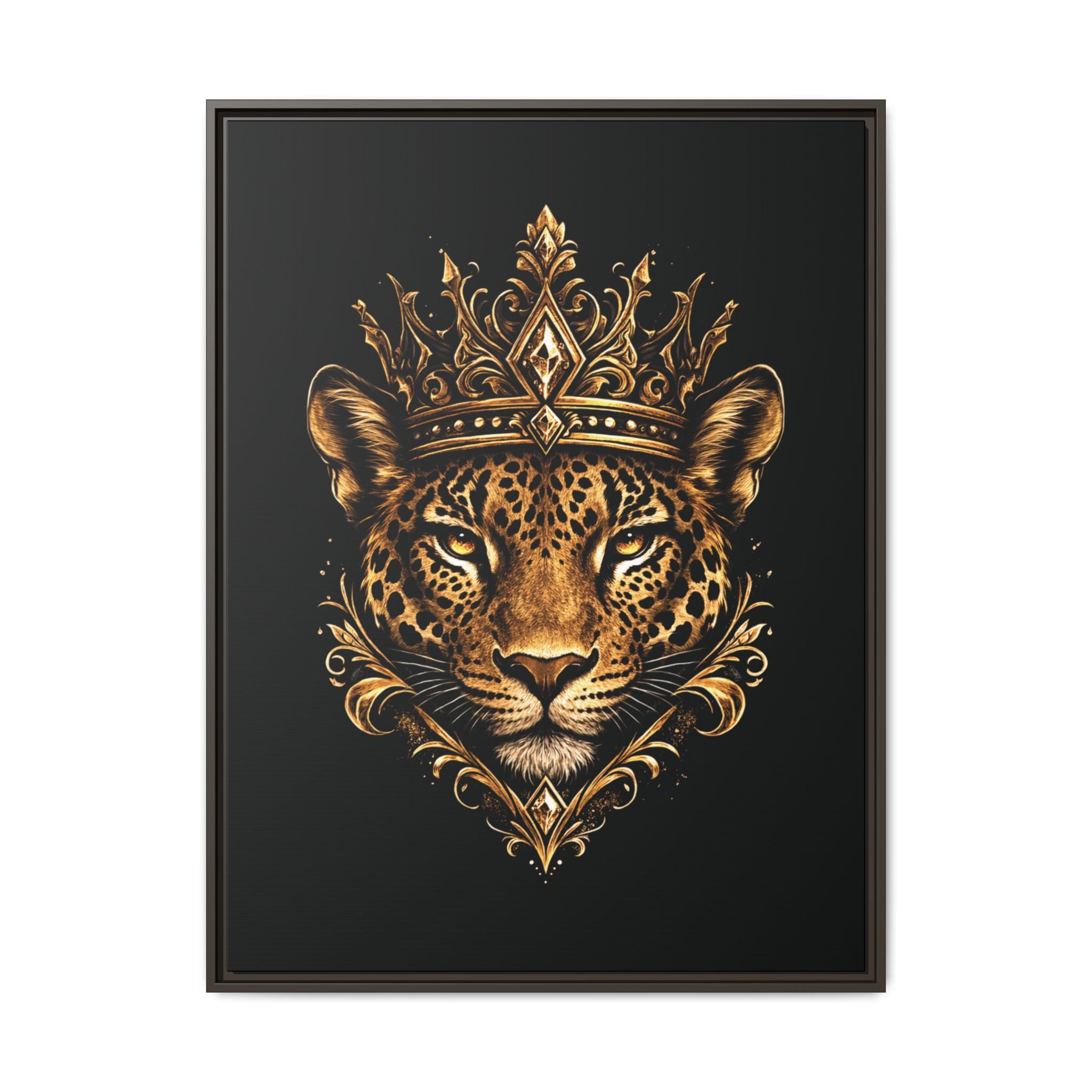 Golden Crowned Jaguar Matte Framed Canvas