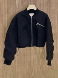 Fashion Women's Jackets Stand Collar Long Sleeves Zipper Shoulder Pad Short Slim Folds Coat Winter