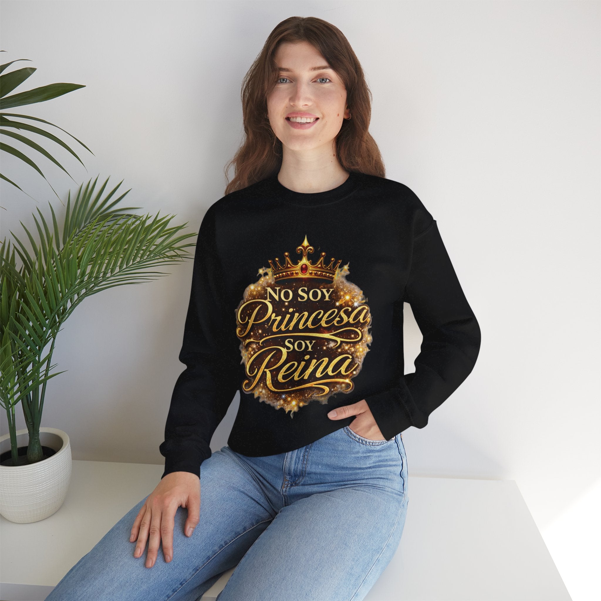 Crewneck Sweatshirt - "No Soy Princesa Soy Reina" Gold Crown Graphic