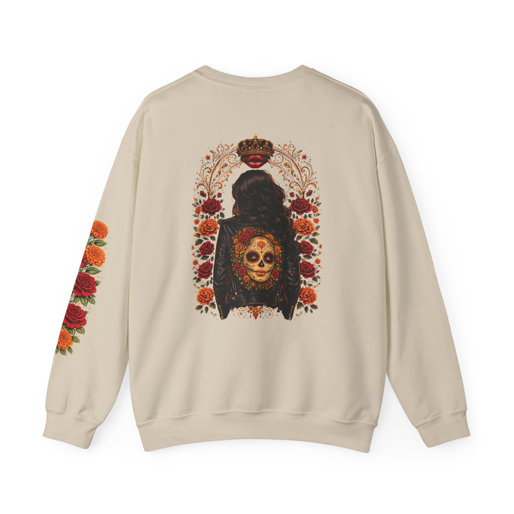 Day of the Dead Skull Crewneck Sweatshirt — Floral Sugar Skull Backprint