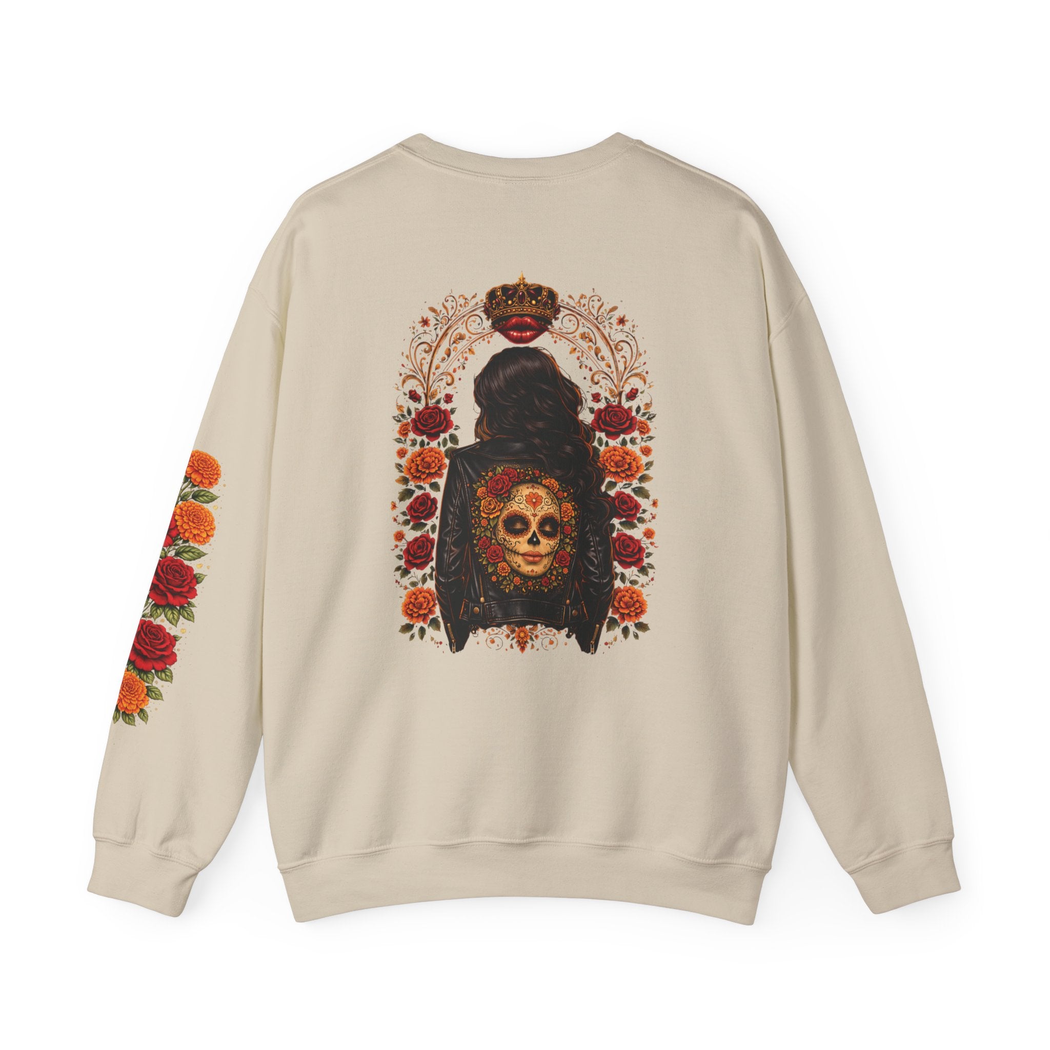 Day of the Dead Skull Crewneck Sweatshirt — Floral Sugar Skull Backprint