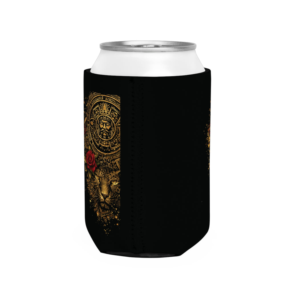 Can Cooler Sleeve — Gold Aztec Jaguar with Rose Can Cooler
