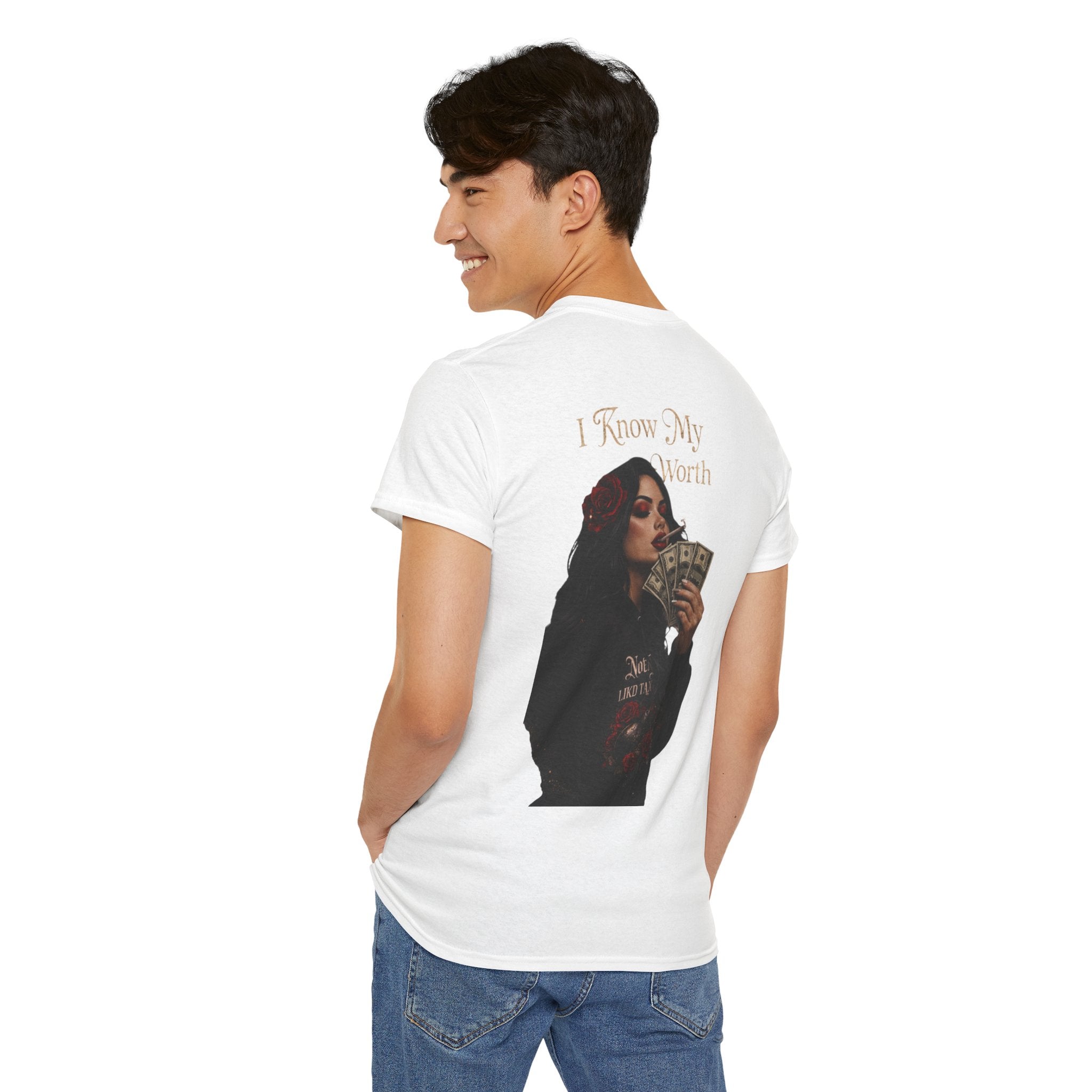 Graphic Tee — 'I Know My Worth' Rose Girl Money Design
