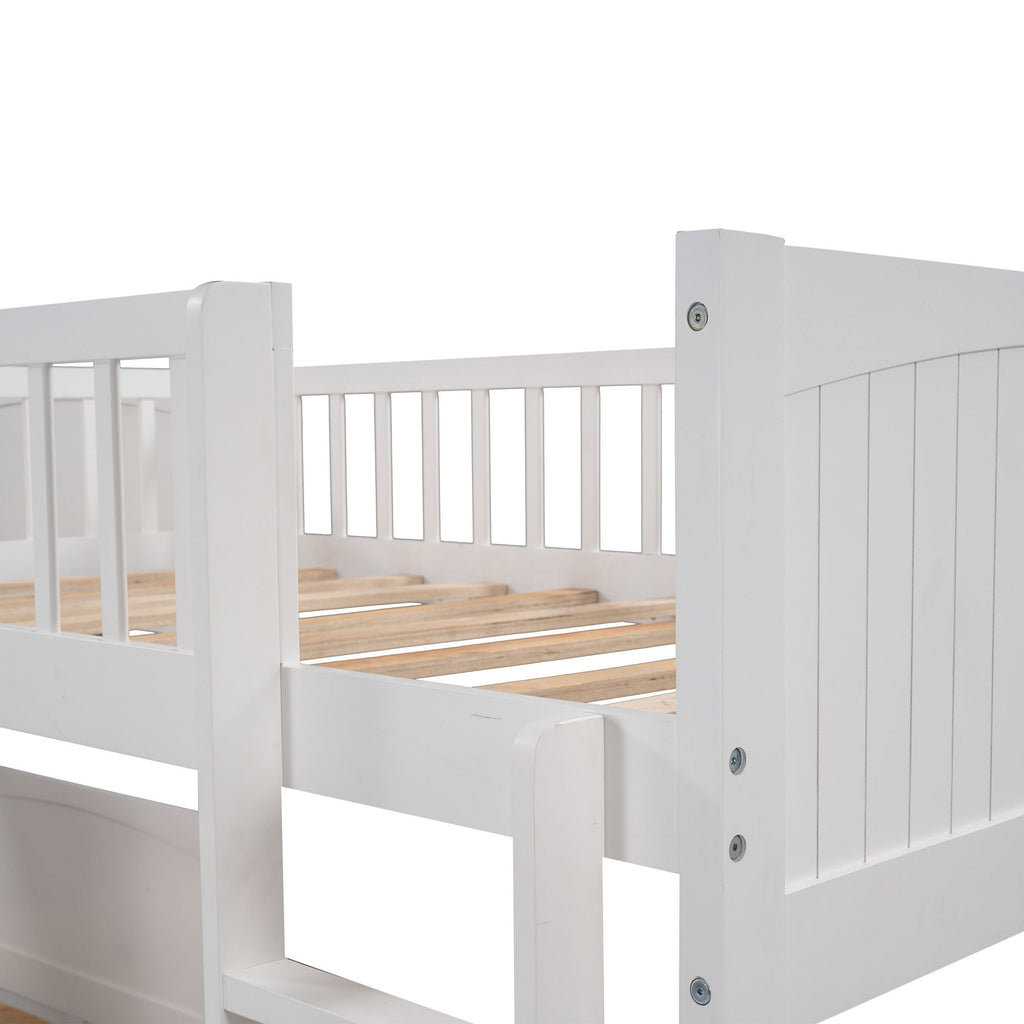 Triple Twin Bunk Bed With Loft and 2 Drawers - Dark Gray or White