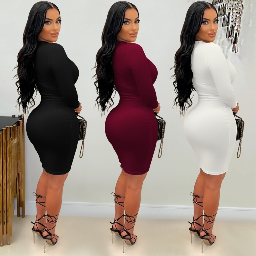 Chic Off-Shoulder Fitted Bodycon Solid Color Dress for Women