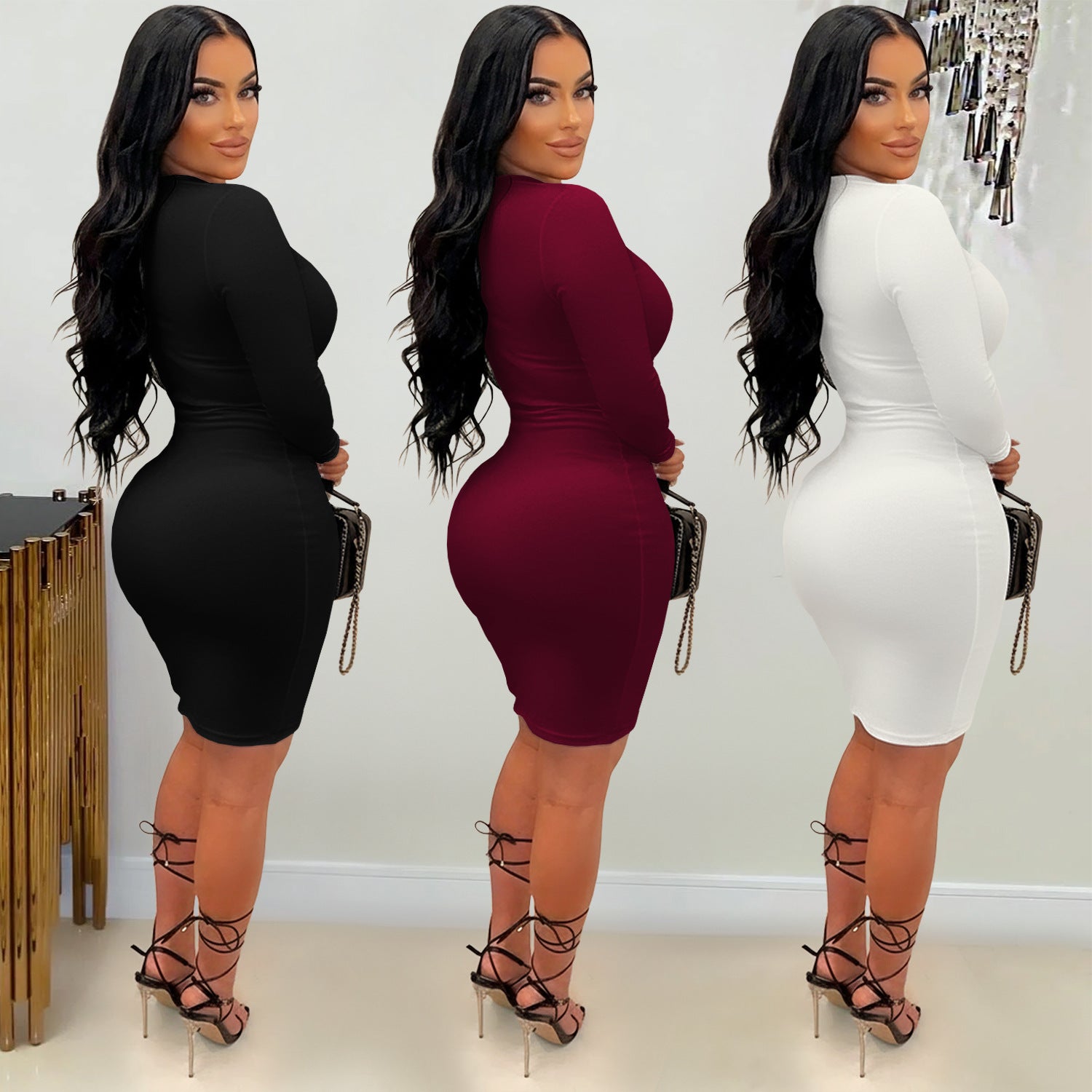Chic Off-Shoulder Fitted Bodycon Solid Color Dress for Women