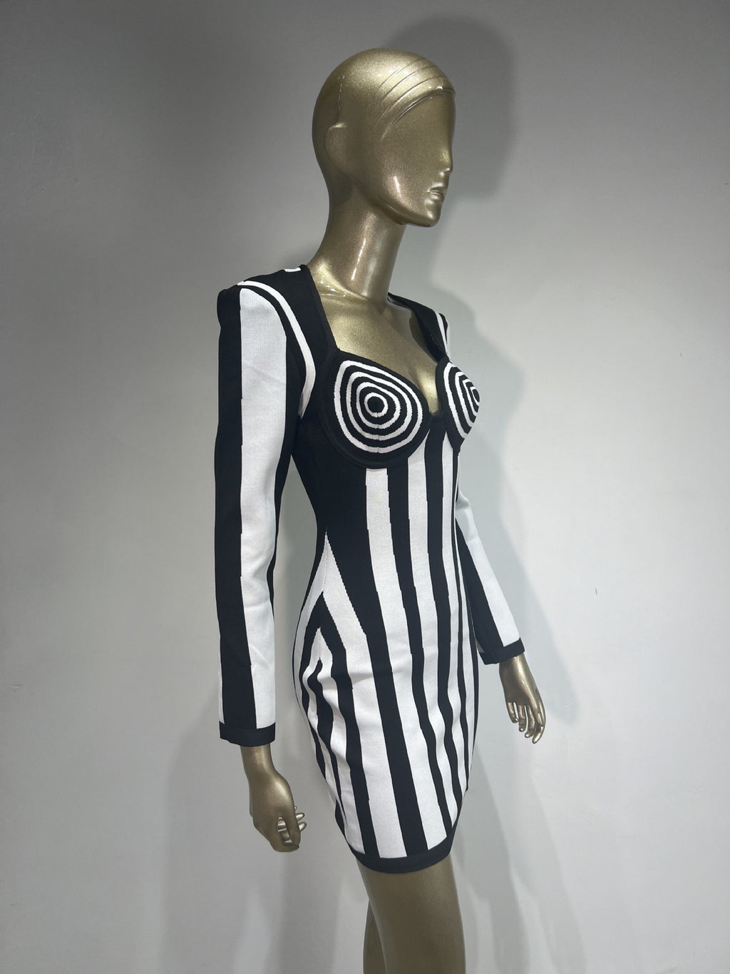 Black & White Striped Bandage Mini Dress