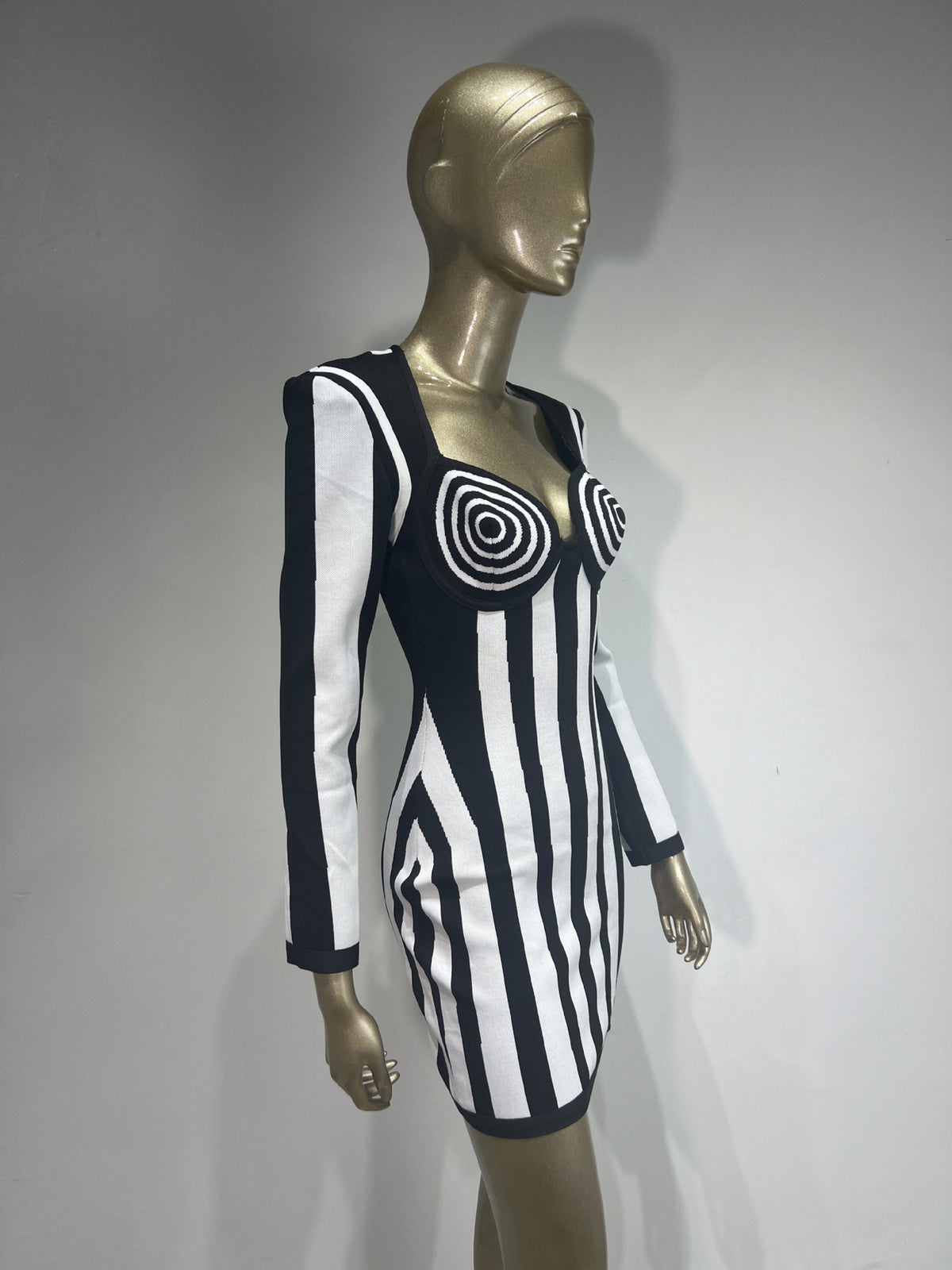 Black & White Striped Bandage Mini Dress