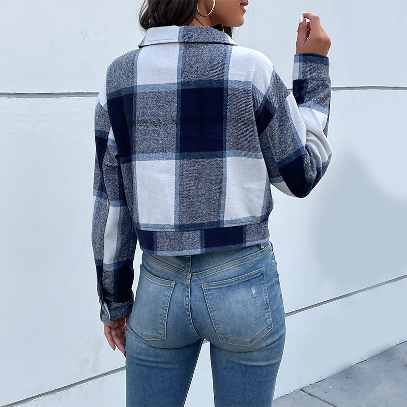 Brushed Plaid Cropped Jacket