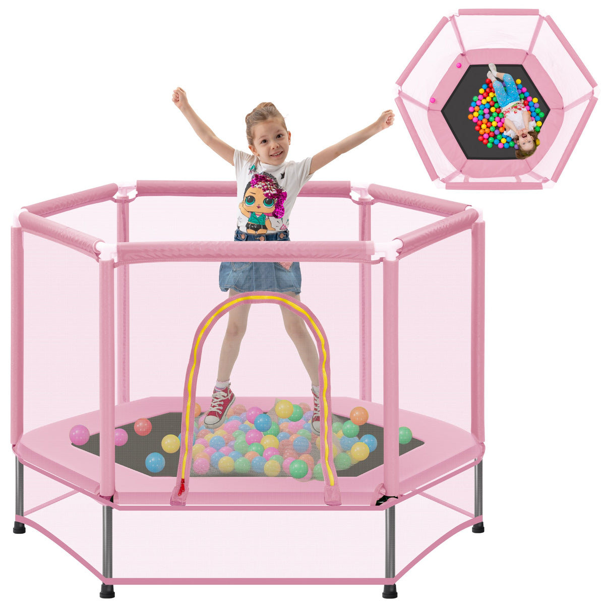 55-Inch Kids' Trampoline with Safety Enclosure | Pink