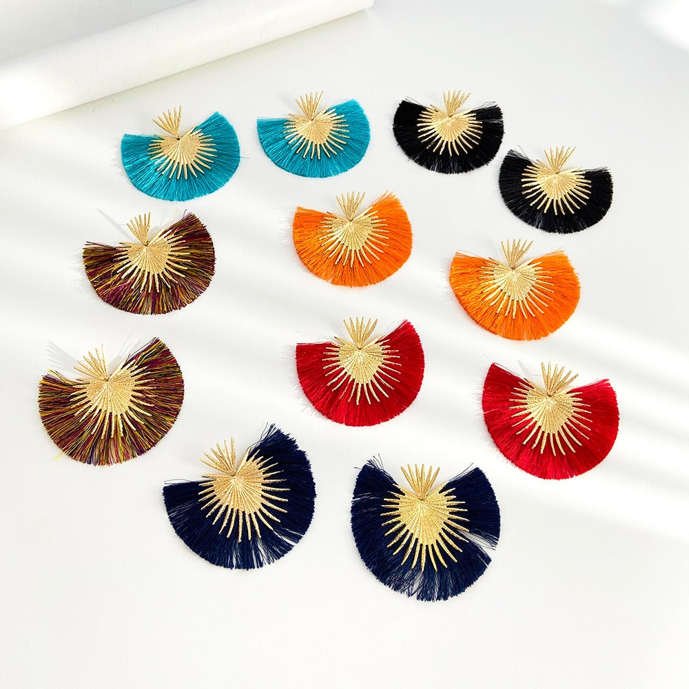 Heart & Fan Tassel Statement Earrings