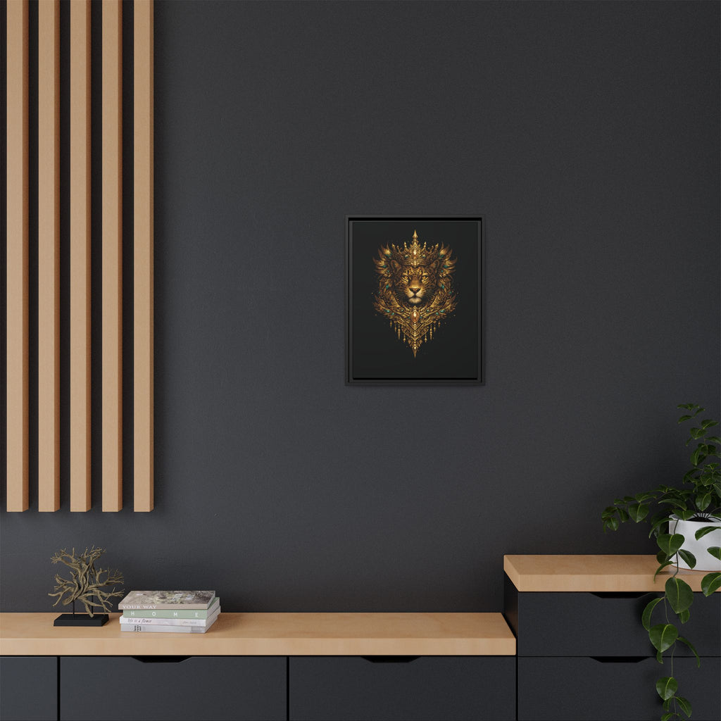 Golden Crowned Jaguar Canvas Art — Gold Crowned Lion Matte Framed Print