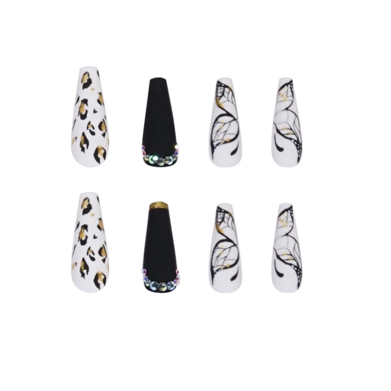 Leopard Butterfly Crystal Press-On Nails