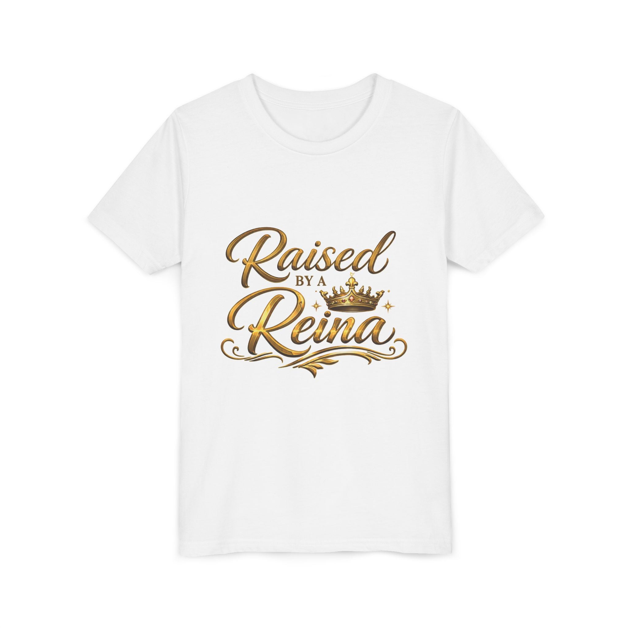 Raised by a Reina Youth Tee | Gold Crown Kids Shirt