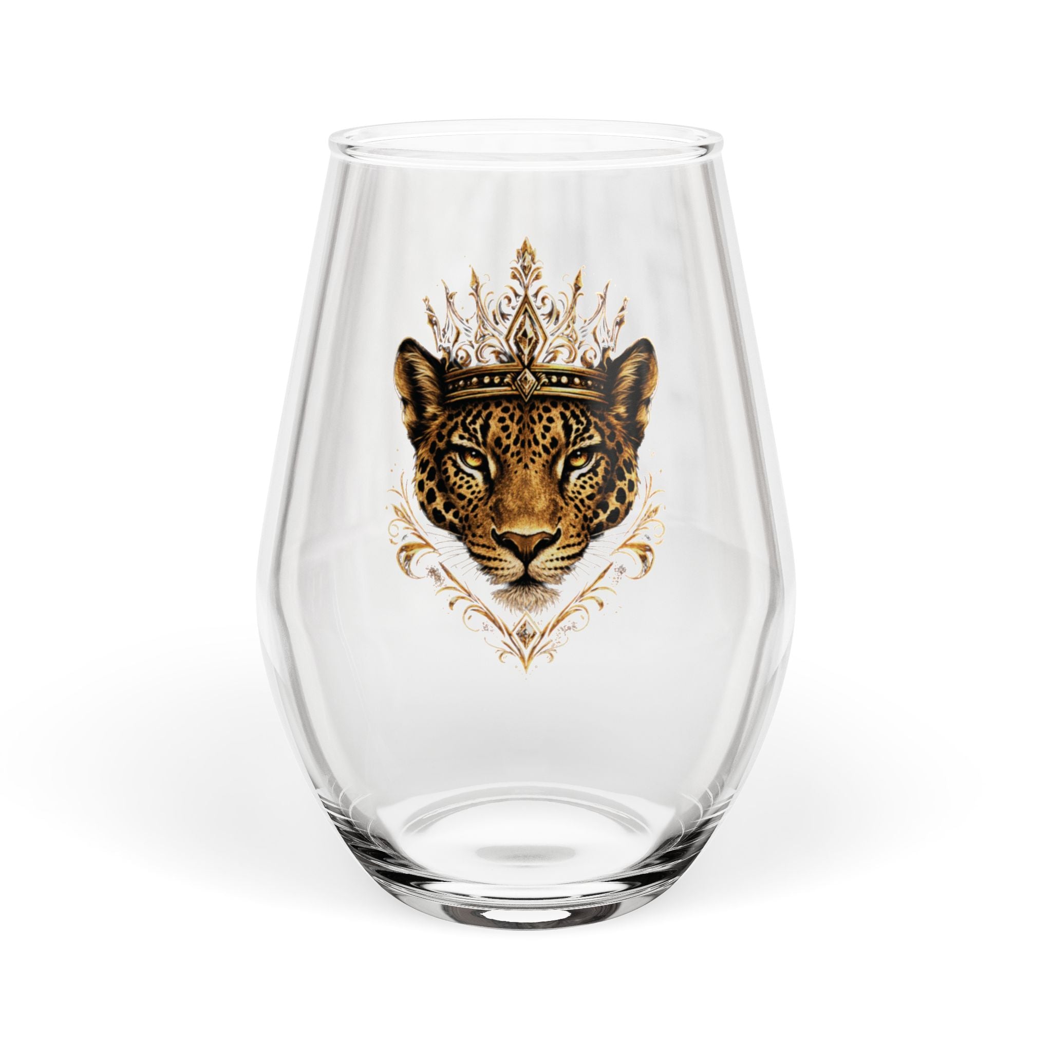 Jaguar Crown Stemless Wine Glass – Royal Animal Print 11.75oz
