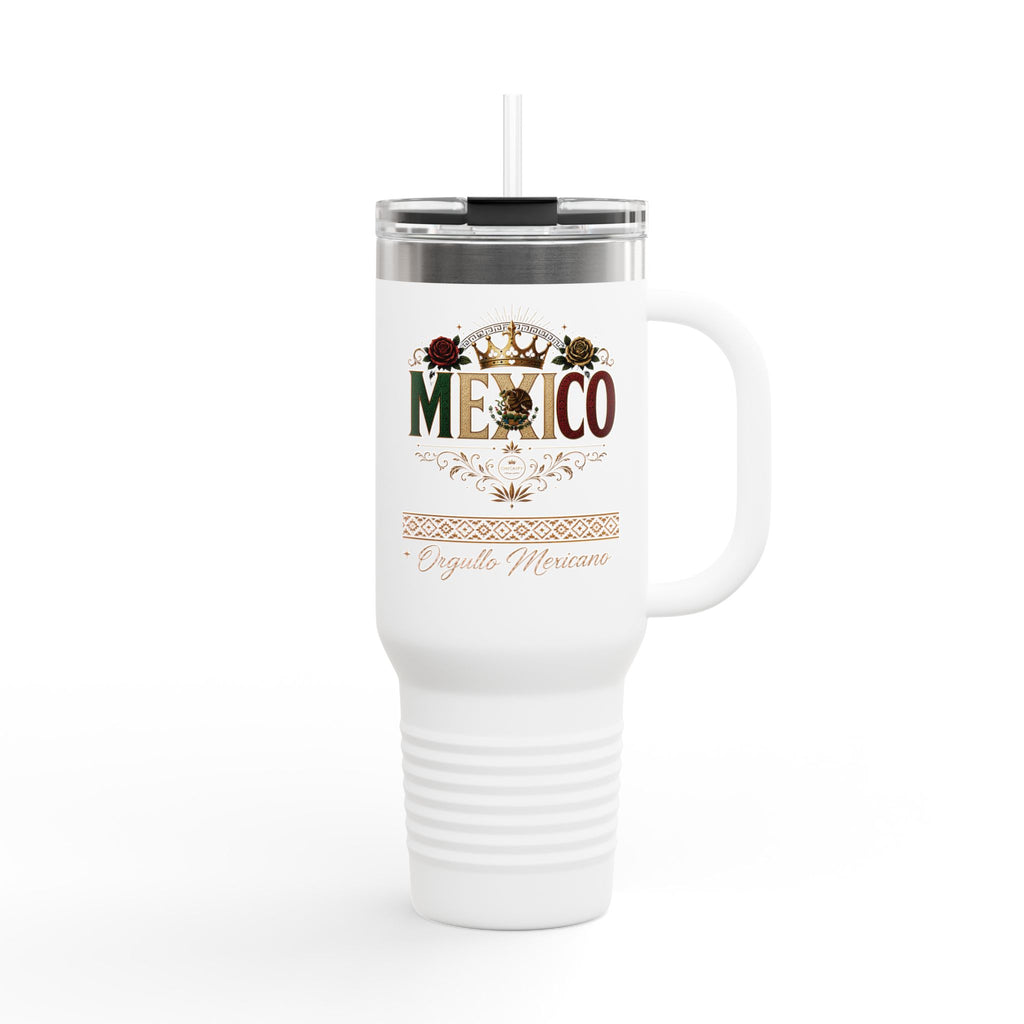 Orgullo Mexicano 40oz Insulated Travel Mug — Mexico Graphic, Vintage Floral Design
