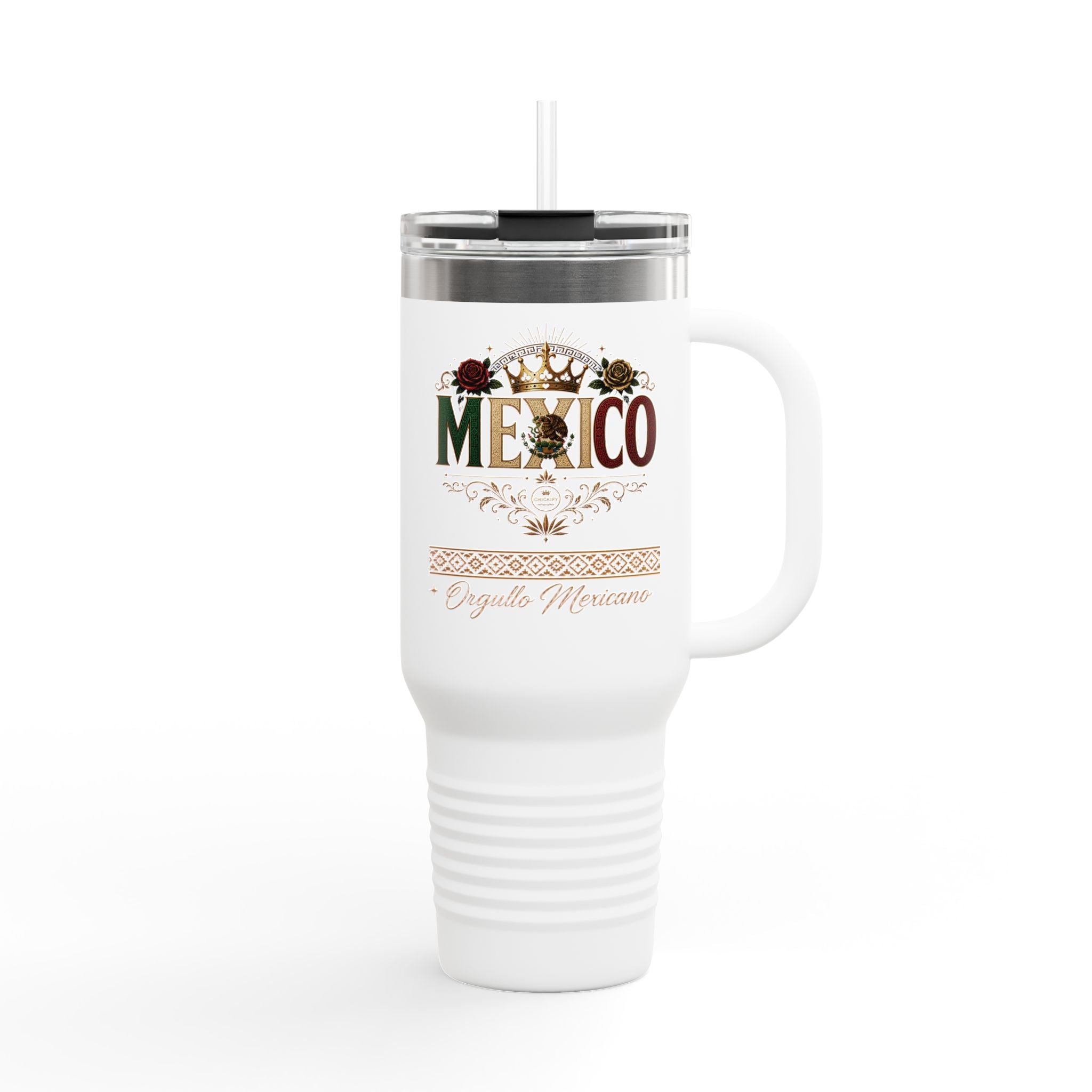 Orgullo Mexicano 40oz Insulated Travel Mug — Mexico Graphic, Vintage Floral Design