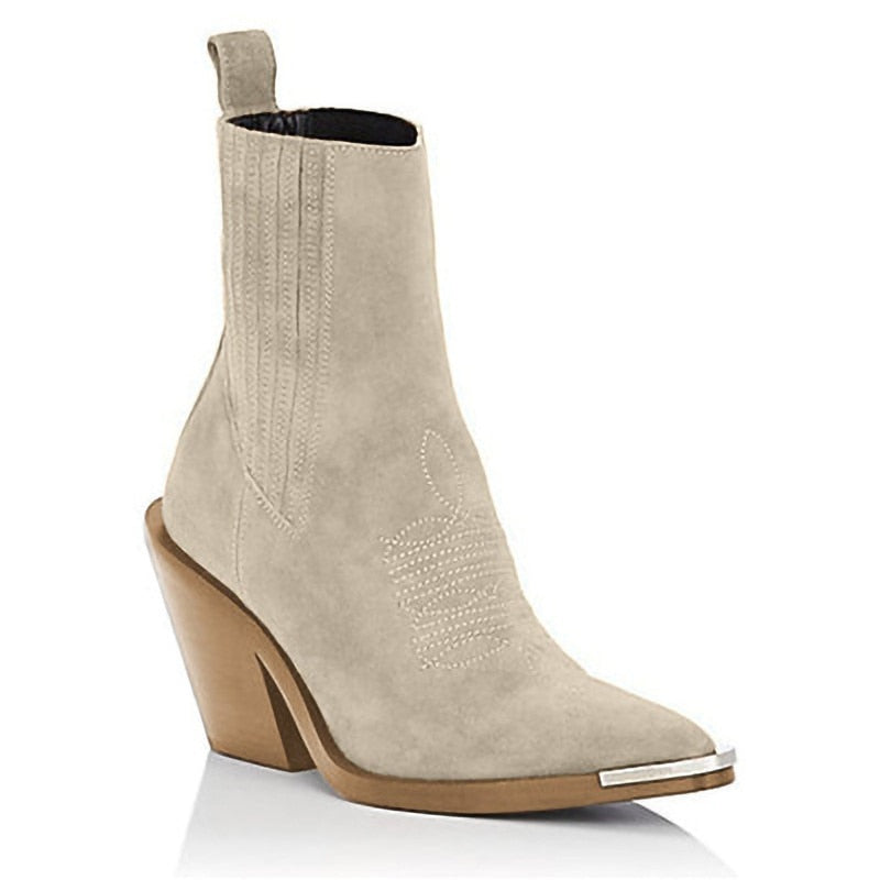 Pointed-Toe Suede Wedge Ankle Boots