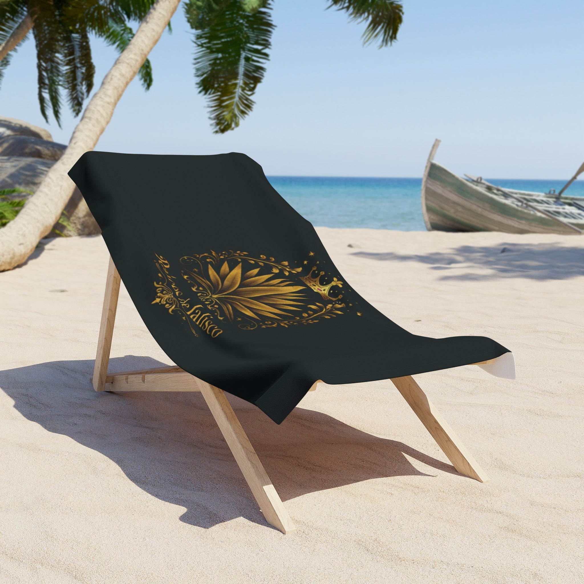 Beach Towel - Raíces de Jalisco Gold Agave Crown Design
