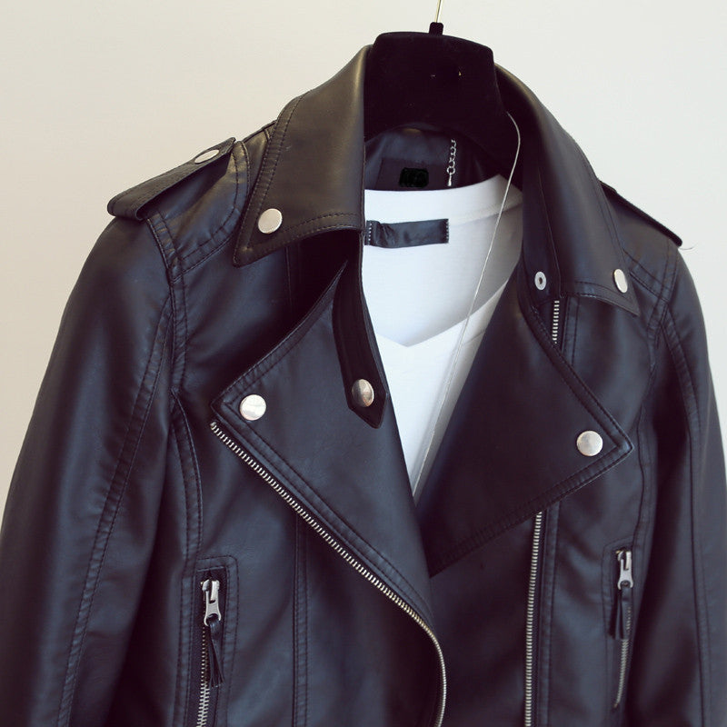 Spring and Autumn fashion women's slim fit lapel motorcycle leather jacket jacket