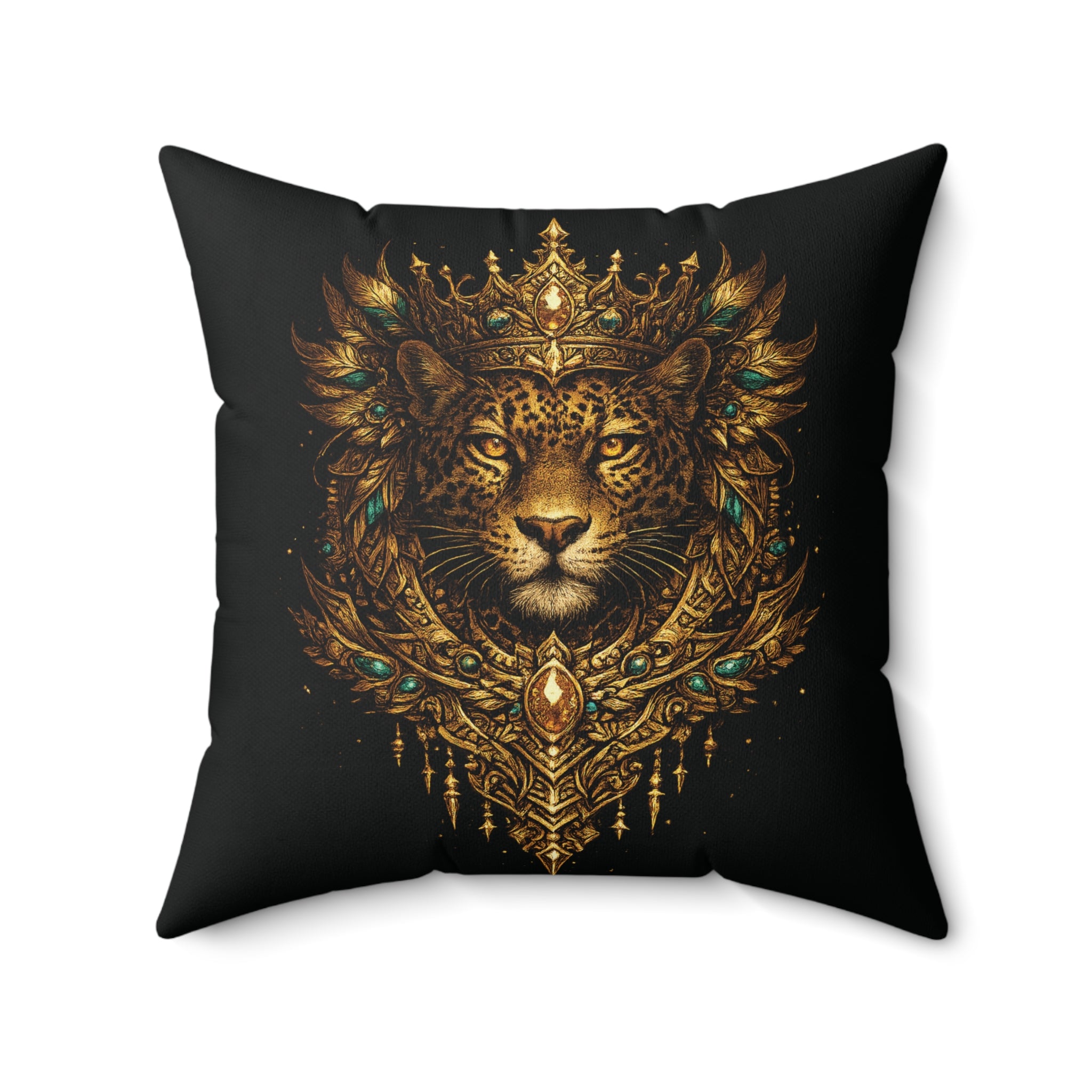Golden Crowned Jaguar Decorative Pillow