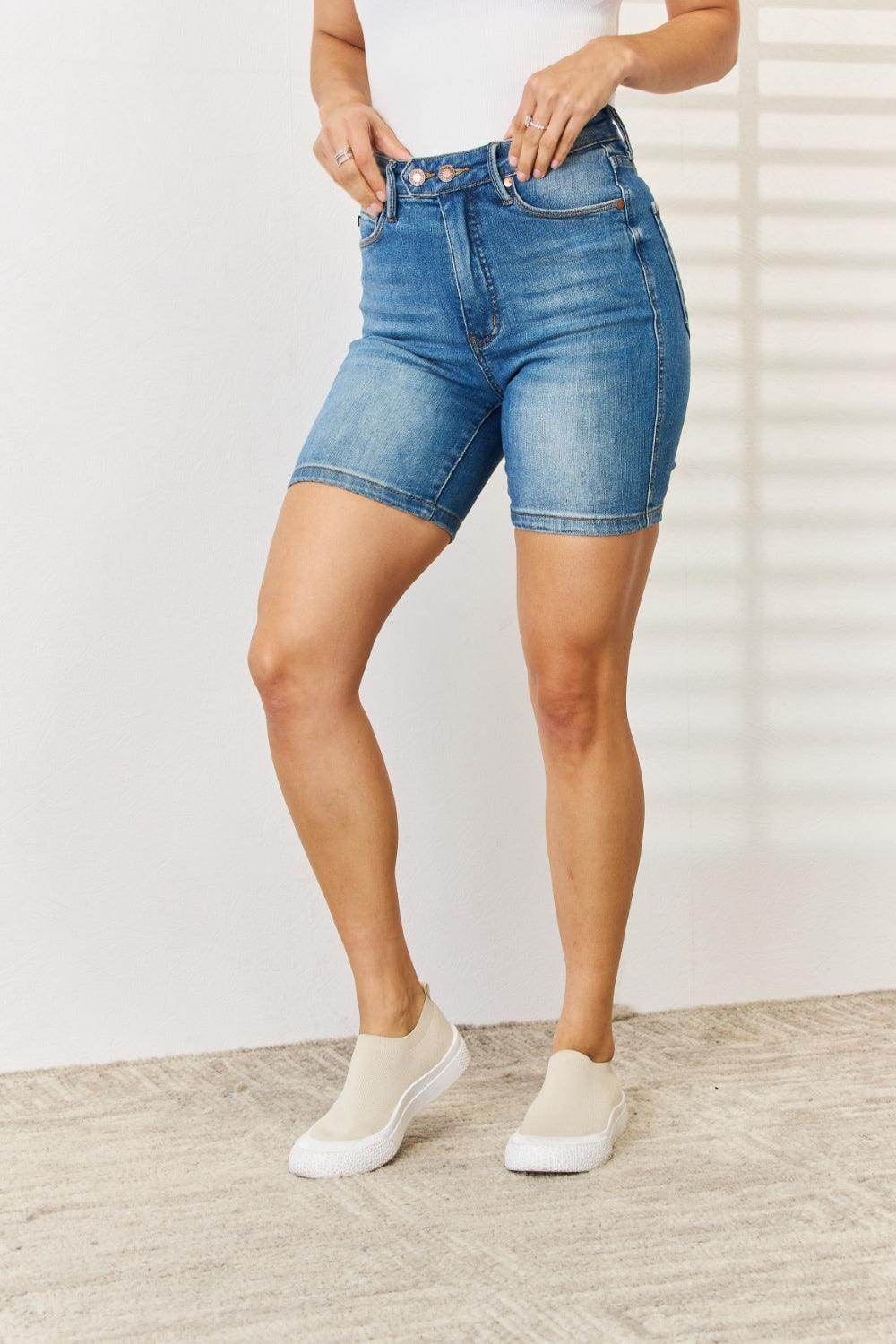 Judy Blue Full Size Tummy Control Double Button Bermuda Shorts